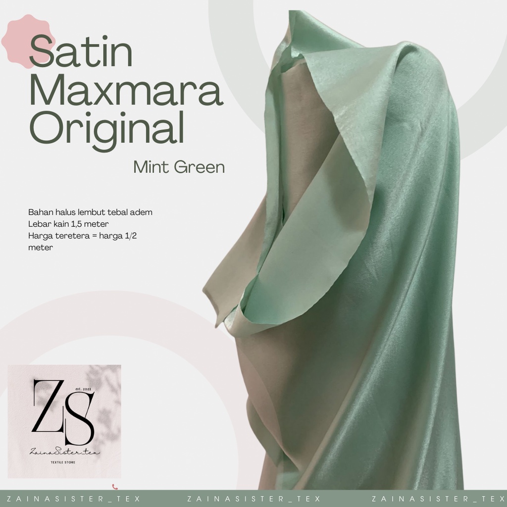 Bahan Satin Maxmara Silk Lux Premium Meteran Mewah Warna Hijau Mint