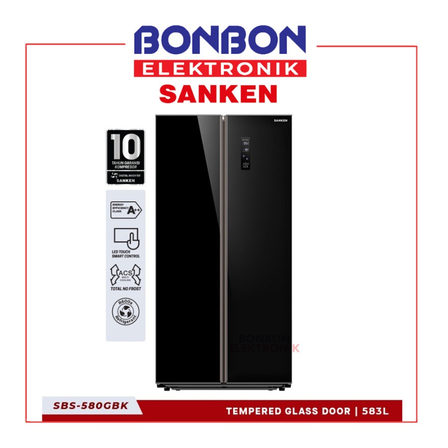 Sanken Kulkas Side By Side 2 Pintu 573L SBS-580GBK Hitam / SBS 580