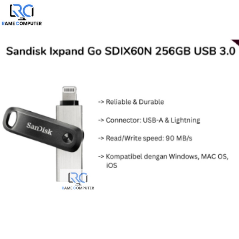 Flashdisk Sandisk iXpand Flash Drive Go SDIX60N 256GB iOS USB 3.0