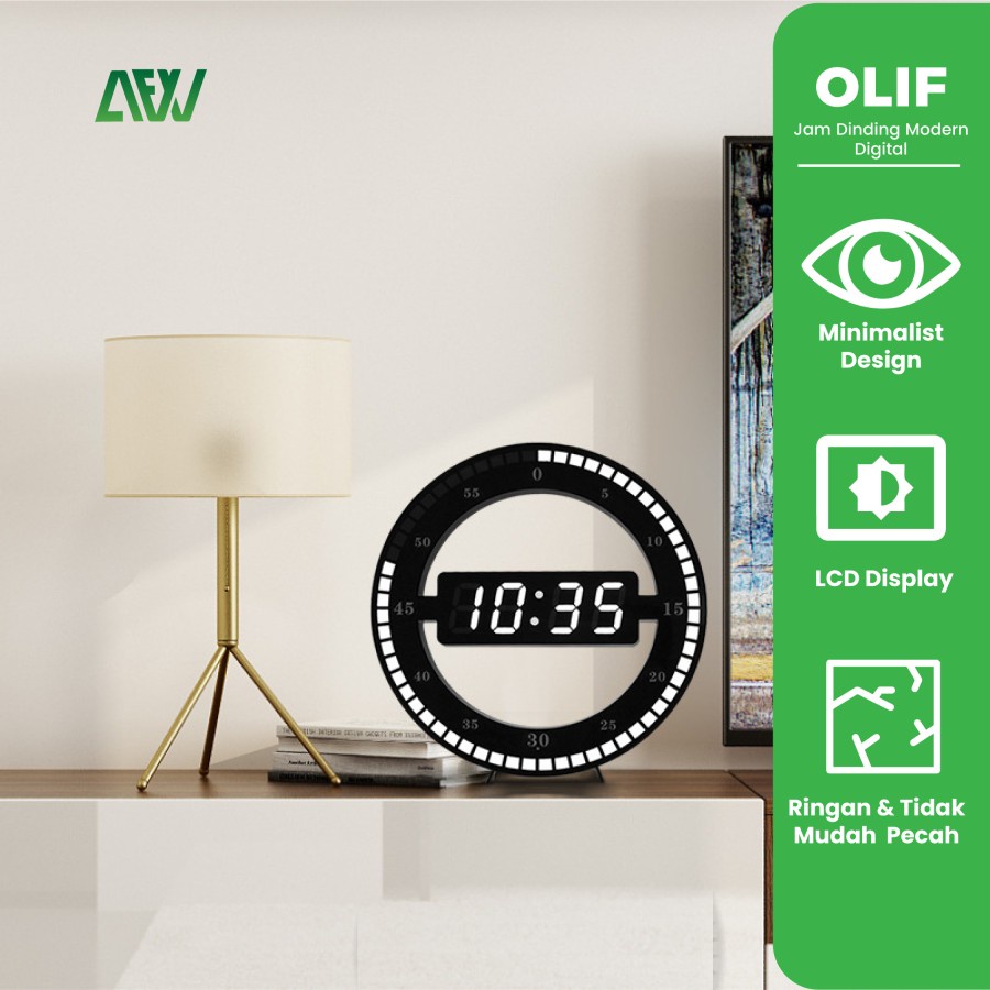 OLIF Jam Dinding Modern Digital LED Electronic Clock Jam Meja Dinding