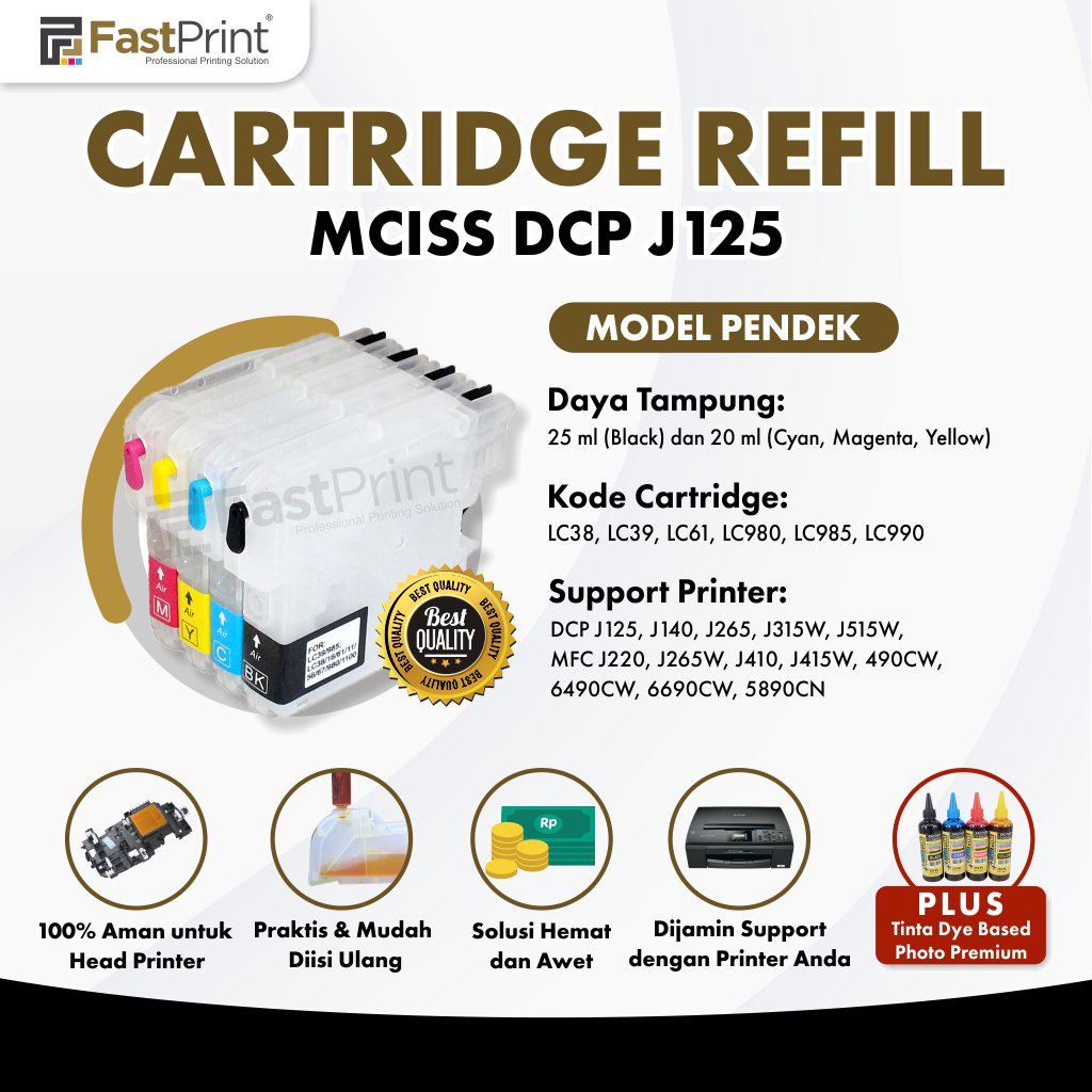 Cartridge MCISS Refillable LC38 LC39 J125 J140 J265 J315W MFCJ220 J265W Plus Tinta