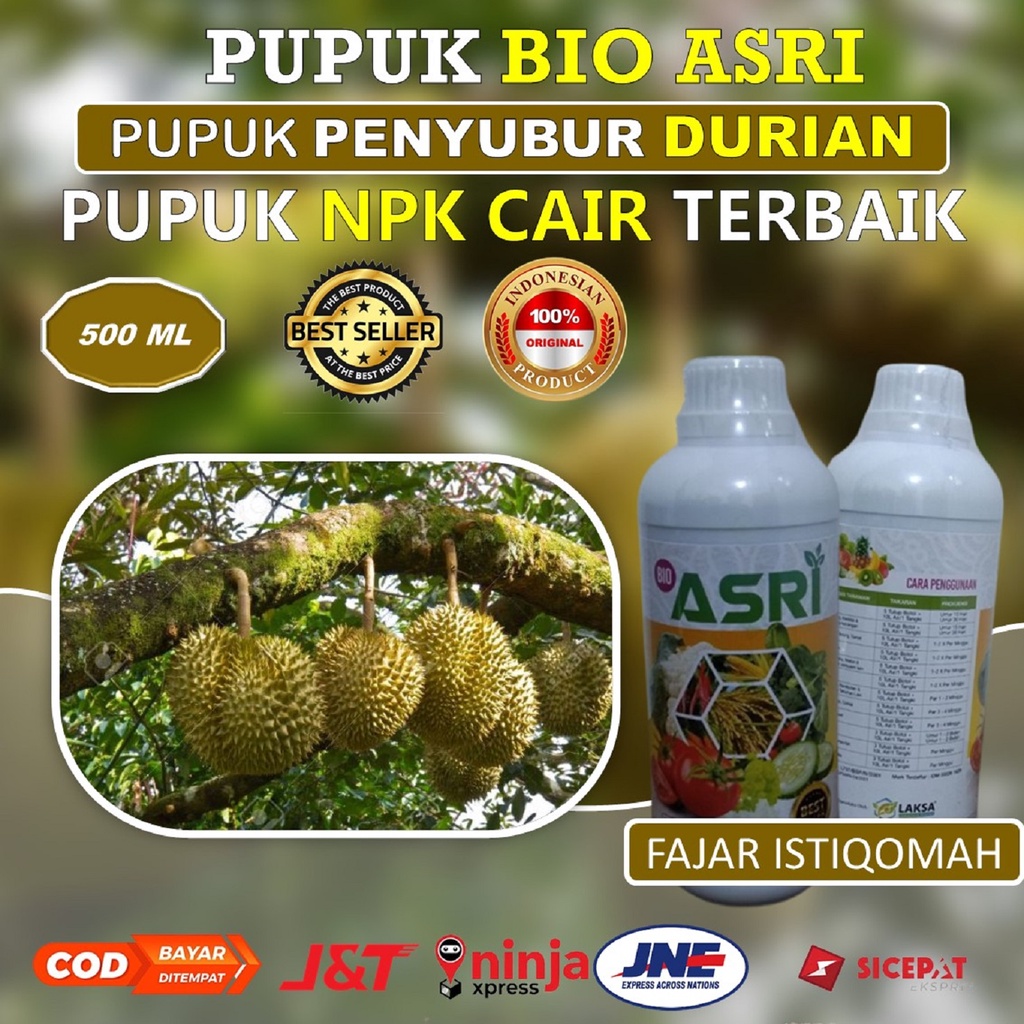 BIO ASRI Pupuk NPK Cair Pelebat Tanpa Penyakit durian isi 500 ML,Pupuk Penyubur Buah durian Lebat Da