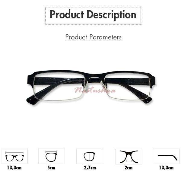 Kacamata Baca Plus (+) Anti Radiasi Blueray Uk. +1.00 s/d +3.00 Bingkai Besi Gagang Plastik Ada Per Model Semi Rimless Reading Glasses Unisex NOCASE