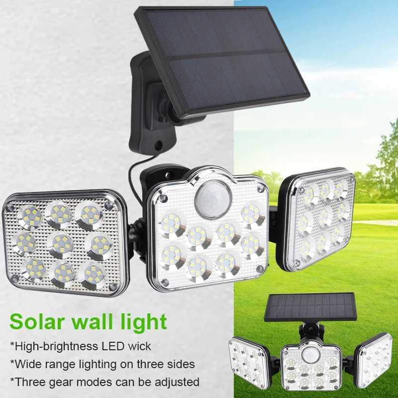 Lampu Dinding Solar Double Sensor Three Head 122 LED Cool White - JD-2757A - Black