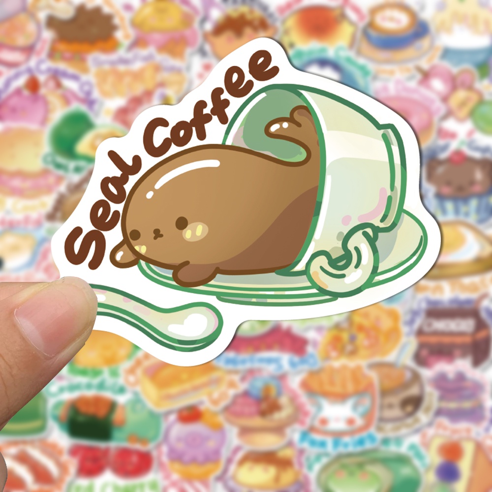 50pcs Cartoon Animal Food Cute Creative Decal Mobile Phone Water Cup Waterproof Decal