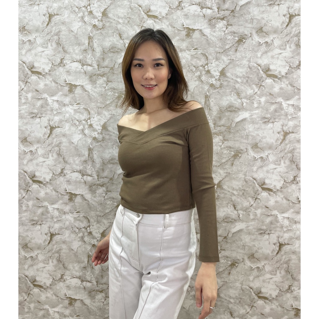 MODAVIE - POPPY CROPTOP Longsleeve Sabrina Baju Crop Lengan Panjang Wanita