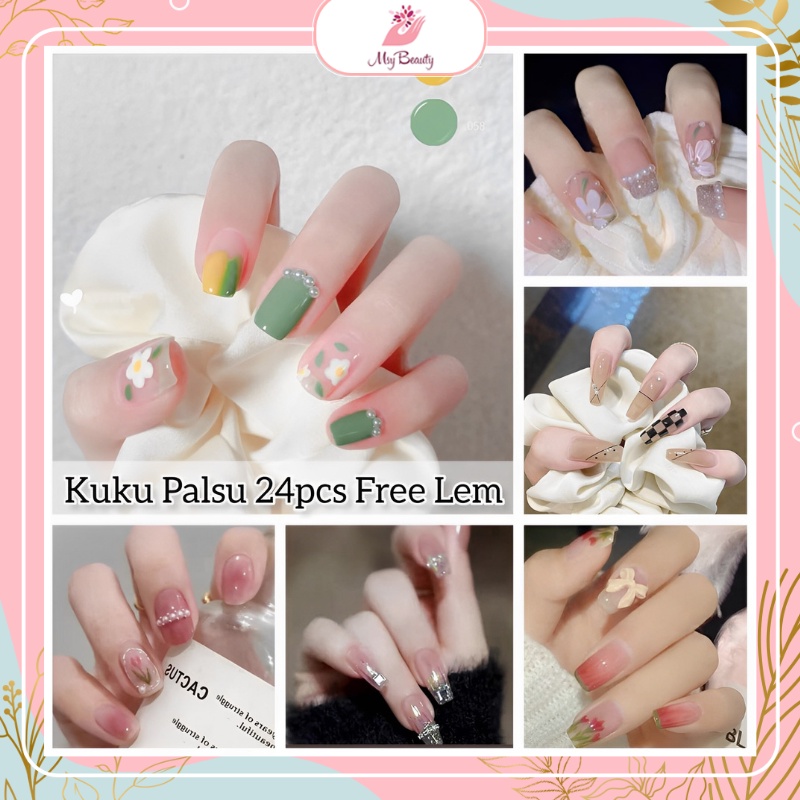 MSY Kuku palsu Tipe MJ/D/WR 24 pcs Fashion Acylic Free lem 2gr/Fake Nail Art