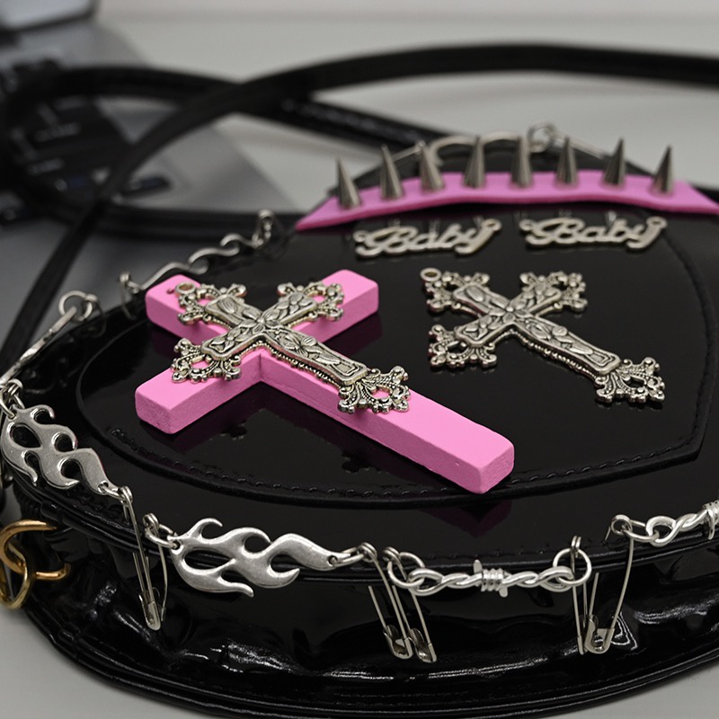 Gothic's Heart Shaped Sling Bag with Cross Pendant 8655