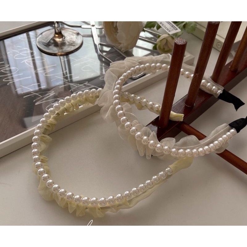 Bando 2in1 pearl and ruffle headband/Bando mutiara korea/Bando impor