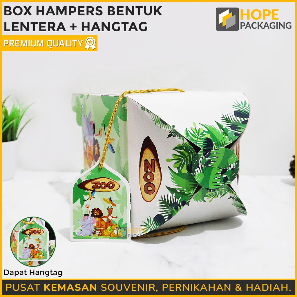 PAKET Box Parcel ulang tahun Bentuk Lentera motif animal + Hangtag / Eid Mubarak / Box Hampers + Hangtag