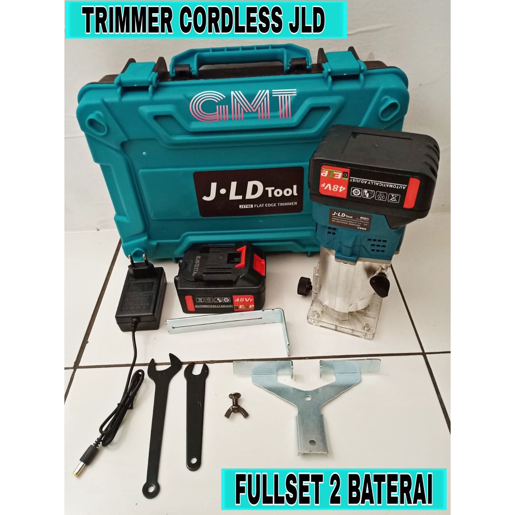 CORDLESS TRIMMER ROUTER MESIN PROFIL KAYU BATERAI JLD 48VF FULLSET 2 BATERAI