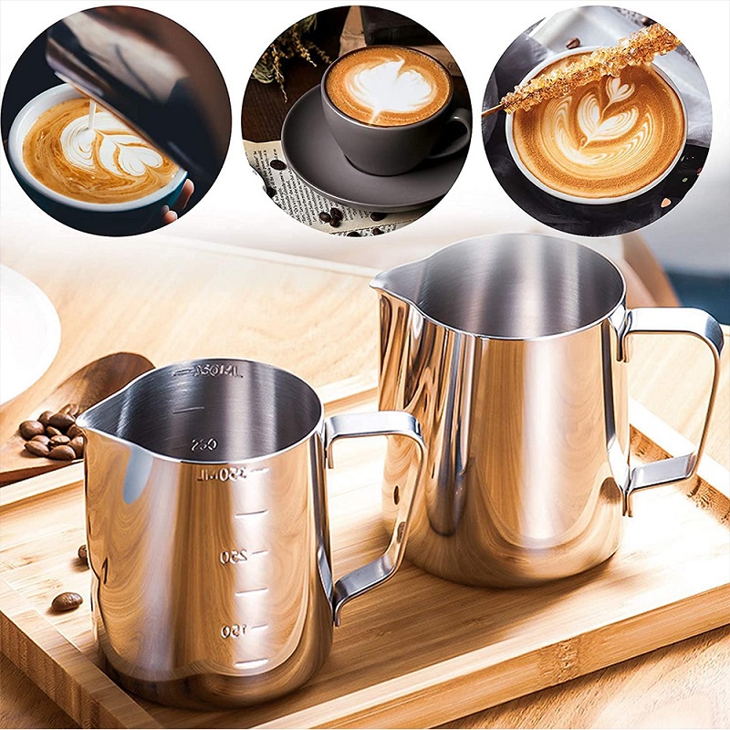 Milk Jug Stainless Gelas Pitcher Latte Art Peralatan Kopi Cafe 350/600/1000ML Dengan Skala