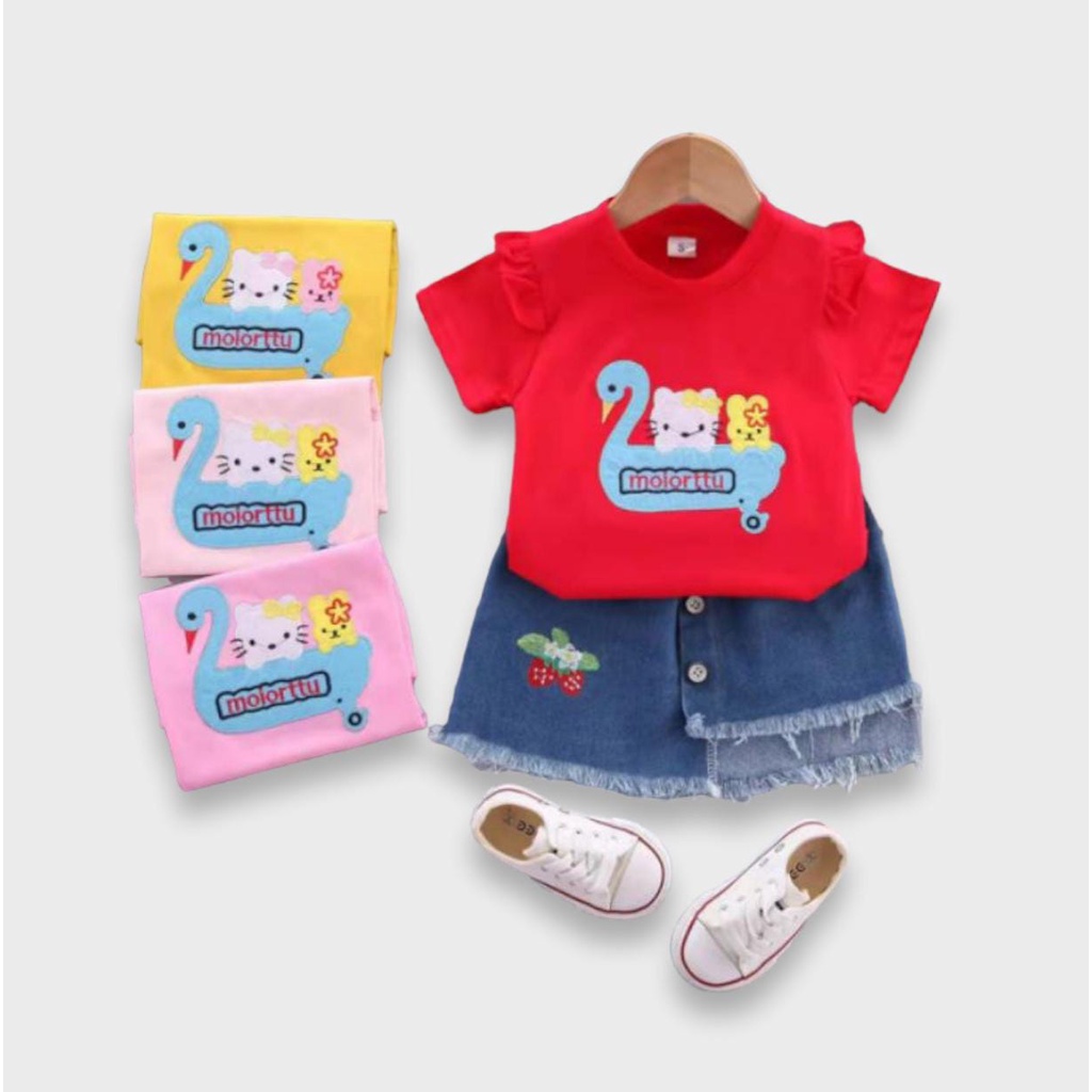 SETELAN ROK JEANS BORDIR HELLO KITTY