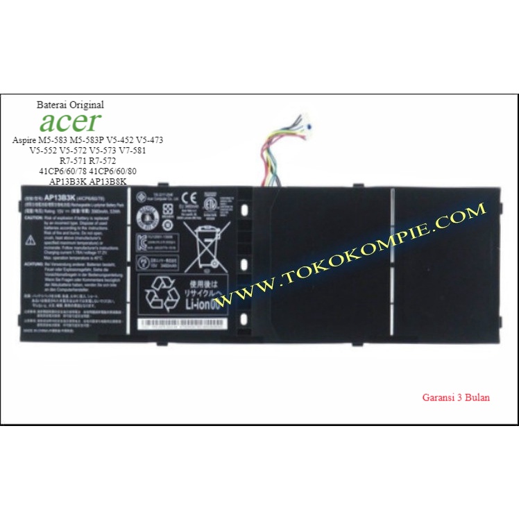 Original Baterai Acer Aspire M5-583 M5-583P V5-452 V5-452G V5-452P V5-452PG V5-473 V5-473G V5-552 V5