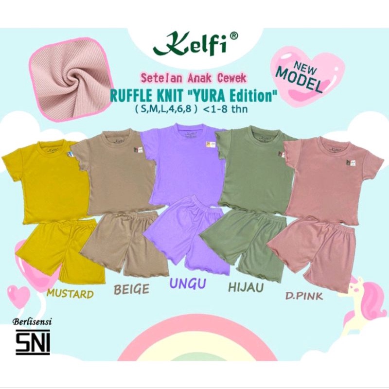 Setelan Baju Anak Cewek 1-8 Tahun Ruffle Knit Series Setelan Anak Perempuan Lengan Pendek Celana Pendek Baju Anak Perempuan Harian SNI KELFI RUFFLE KNIT