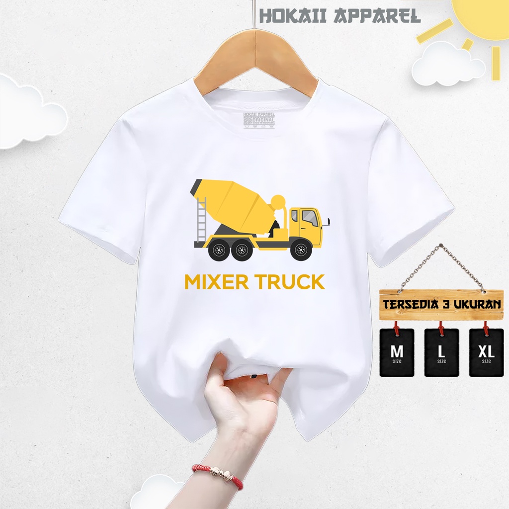 Kaos Anak Laki Laki Lengan Pendek Truk Molen | Baju Anak Distro Mixer Truck Usia 3-9th