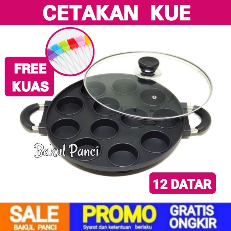 CETAKAN KUE 12 DATAR + TUTUP KACA - CAKE PAN - MARTABAK MINI - CETAKKAN KUE LUMPUR PUKIS PANCONG SER