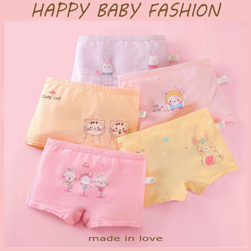 Celana Dalam Boxer Anak Perempuan Umur 2-12 Tahun Motif Cute Cat Kartun Lucu Bahan Katun Import Best
