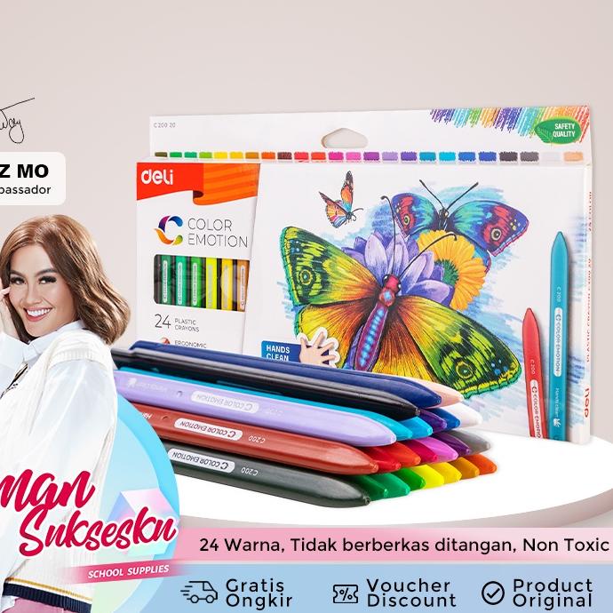 

12.12 SALE Deli Krayon Plastic 12/18/24 Warna Cerah Bentuk segitiga ergonomis tidak beracun EC20000 gas !!