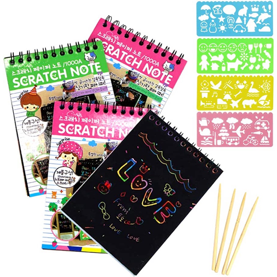 Scratch note kecil/Buku Magic Warna Colourful Scratch note kecil /mainan edukasi / Black Cardboard