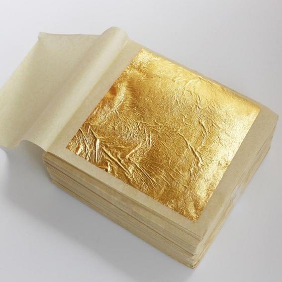 

♪ Edible Gold leaf bisa dimakan 24k sise 4.3cm ( isi 10 sheets) Ω