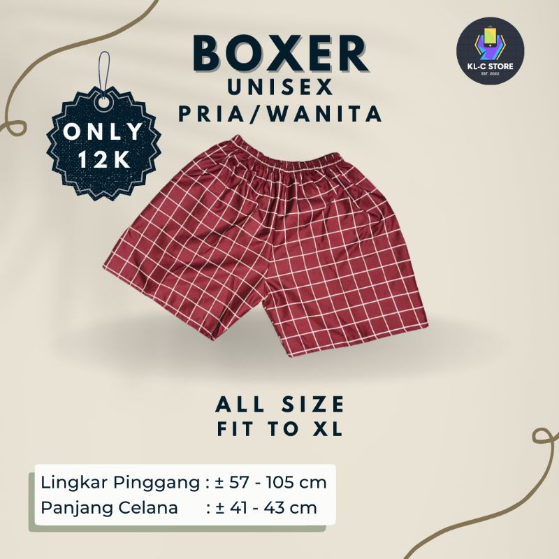 GRATIS ONGKIR CELANA PENDEK BOXER KOLOR MURAH Motif Kotak Merah Garis Putih Murah Unisex Pria Wanita