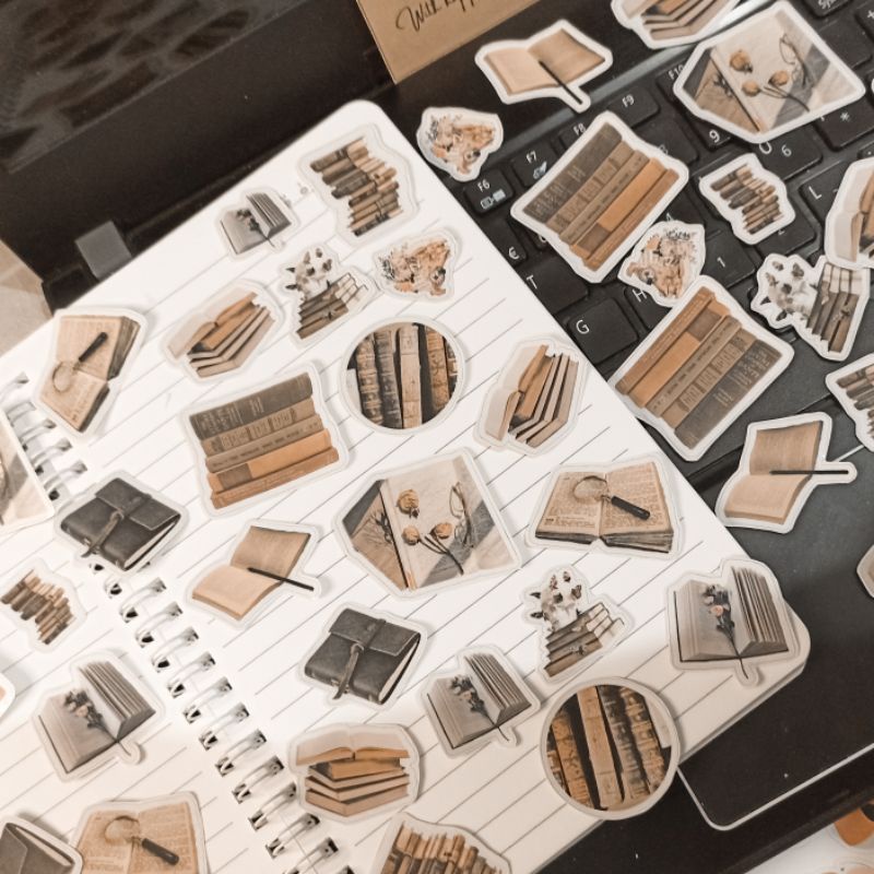 

15pcs Sticker Aesthetic Book Retro Nature Vintage Die Cut Stiker Buku Lama Estetik Scrapbook Kado Gift