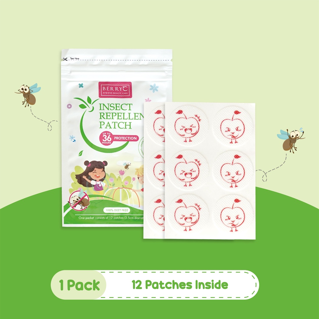 BerryC Mosquito &amp; Insect Repellent Patch 12/84 Stiker Anti Nyamuk Natural Ampuh + Aman Untuk Bayi dan Anak label stiker serangga essential oil skin safe sensitive sensitif baby kids active outdoor mozzie mosquitoes bugs bite anti pengusir no deet outdoor
