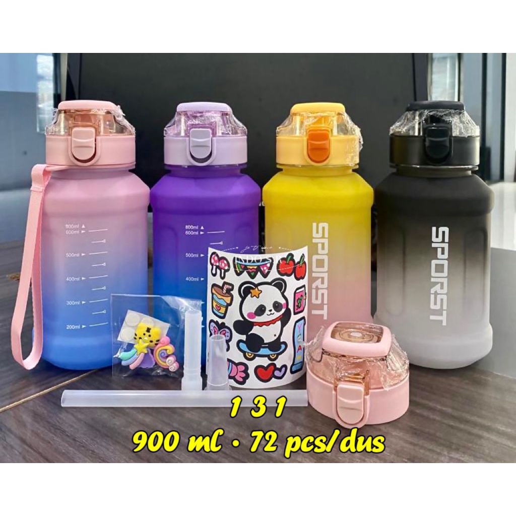 Botol Minum Sport Viral Gradasi Pelangi 900ml Dengan Tali Free Stiker 2D&amp;3D BPA FREE Botol Viral