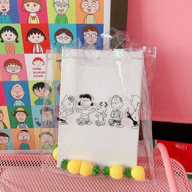 Tas tote snoopy peanuts jelly pvc transparan renang pantai anti air be
