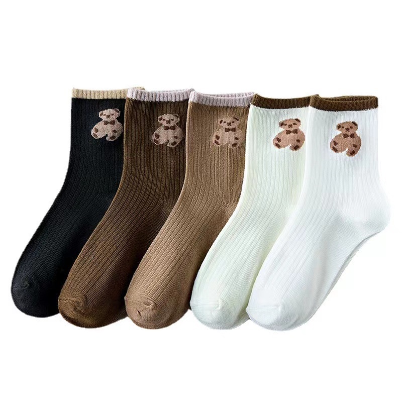 BV.ID KK994 Kaos Kaki Polos Ankle Socks Unisex Motif Beruang Bear Kaus Kaki Korean Style Import