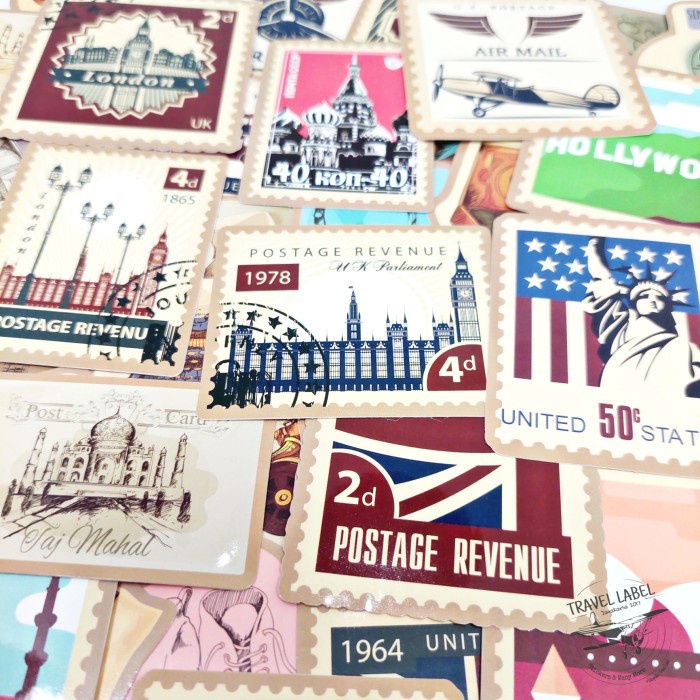 Terlaris Sticker Koper 1 Set 50 Pcs Motif Wrold Traveling Negara Vintage Antik