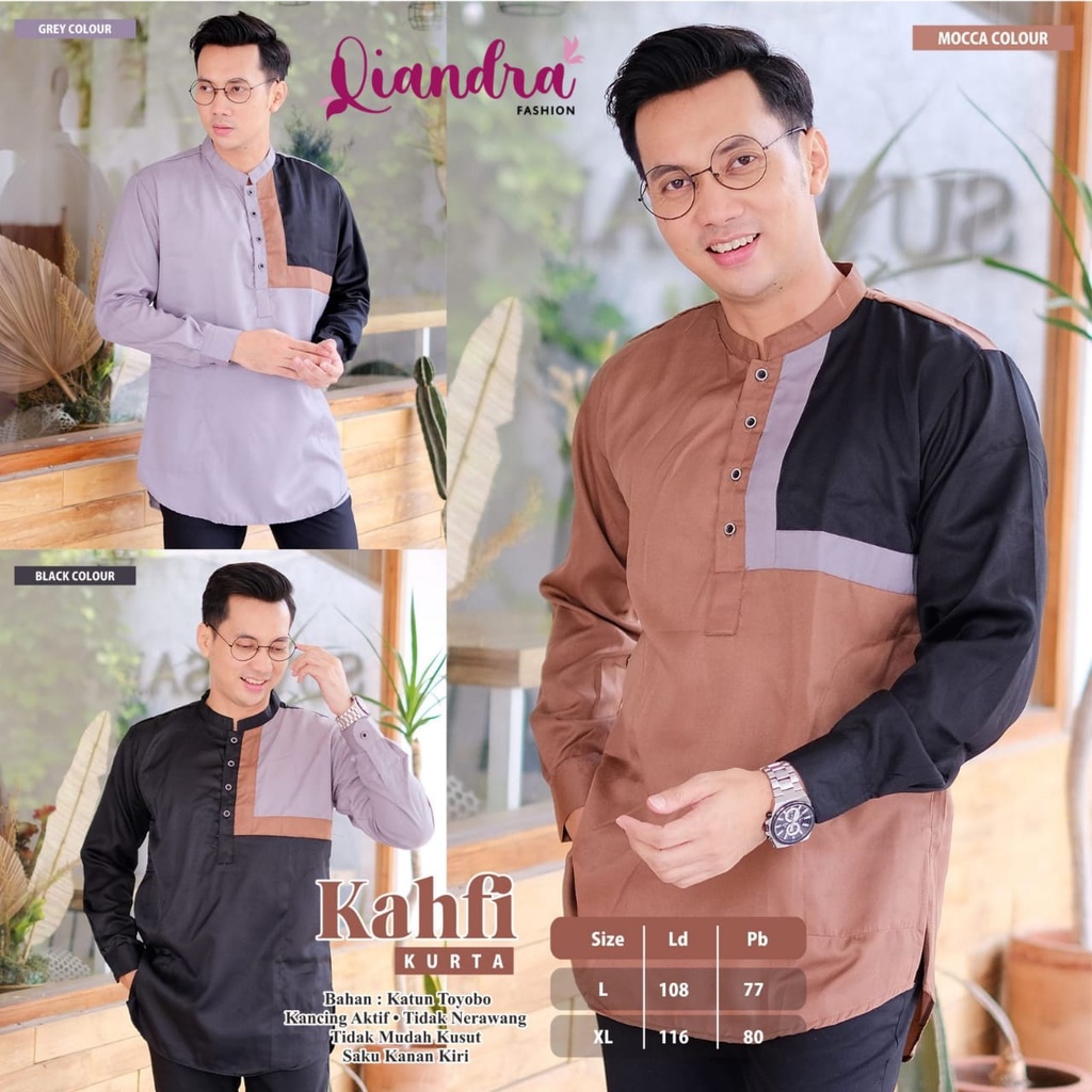 Khafi Kurta Koko Lengan Panjang Atasan Pria Muslim Original By Qiandra