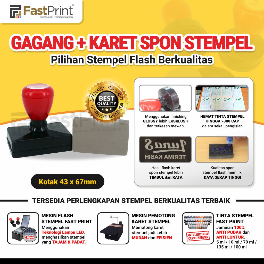 Gagang Stempel Plus Karet Stempel Flash Potongan Ukuran 43x67MM