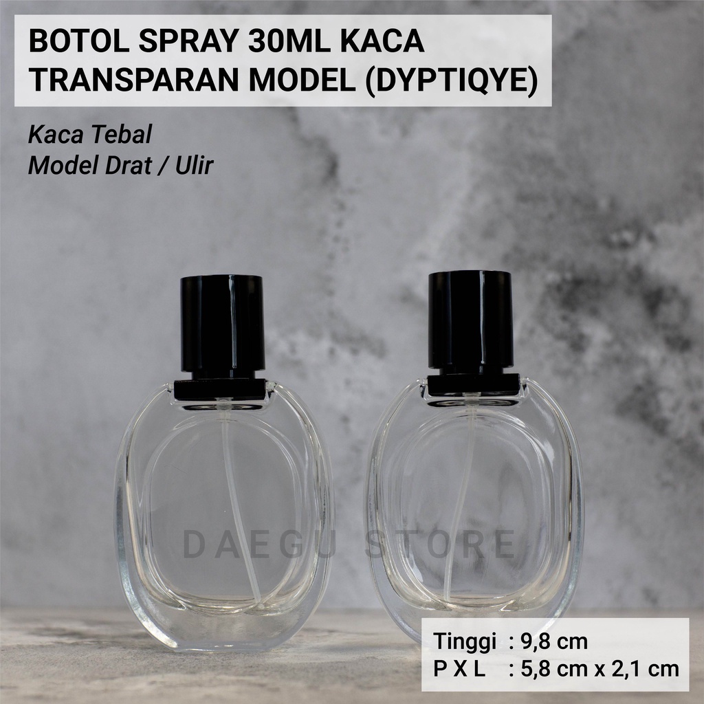 Botol Parfum 30ml Spray Kaca Tebal Transparan Oval Refill Travel