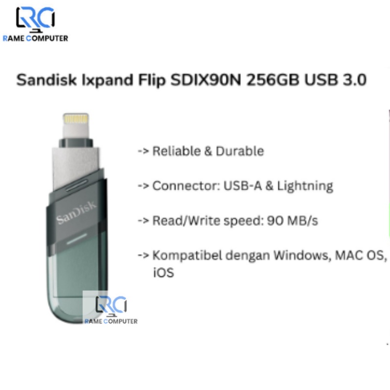 Flashdisk Sandisk Ixpand Flash Drive Flip SDIX90N 256GB iOS USB 3.0