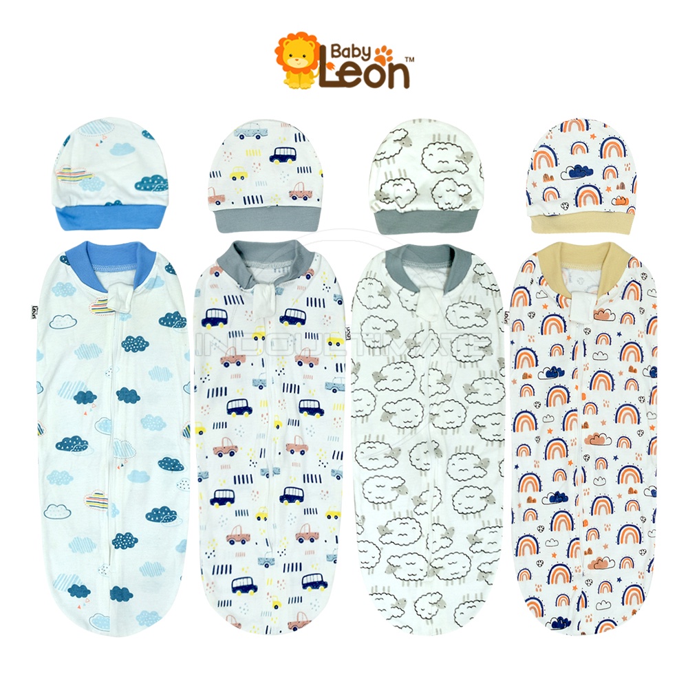 BABY LEON Bedong Bayi Instan BC-105-2 Bedong Instan + Topi bayi Perlengkapan Bayi