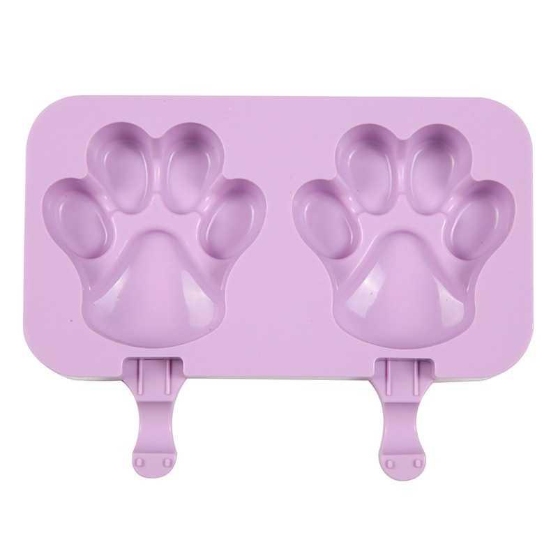 Cetakan Es Krim 2 Hole Silicone Mold Dessert Dog Paw with 50 Sticks - JSC84 - Purple