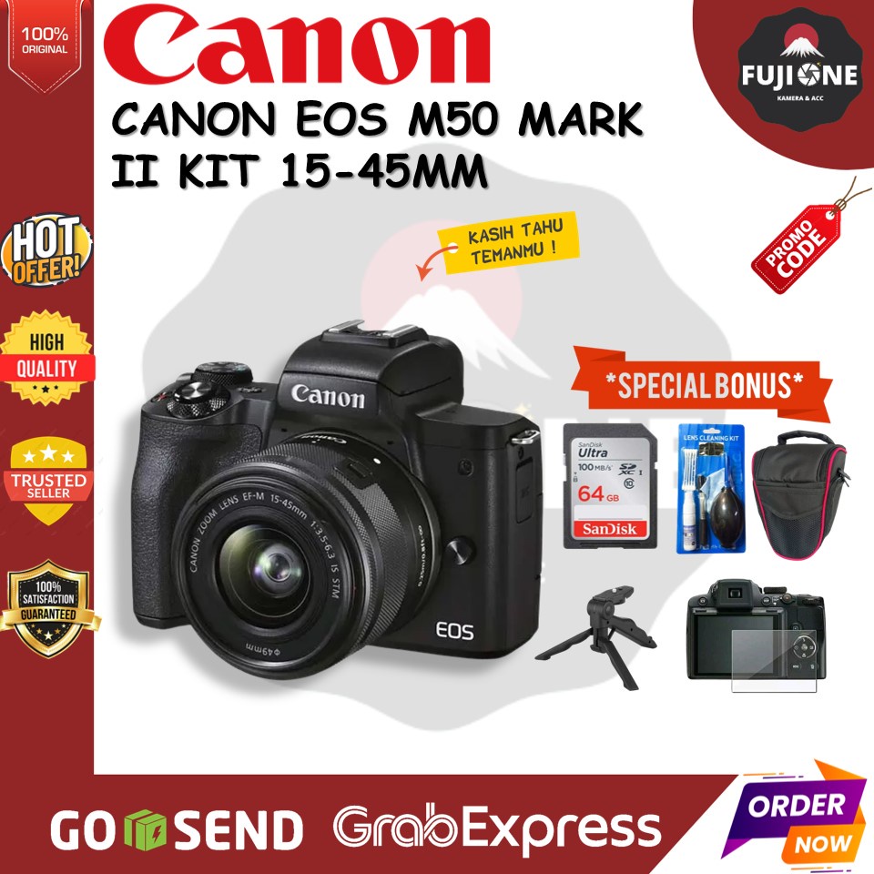 Canon EOS M50 Mark II Canon M50 II Kit 15-45mm IS STM Garansi Resmi