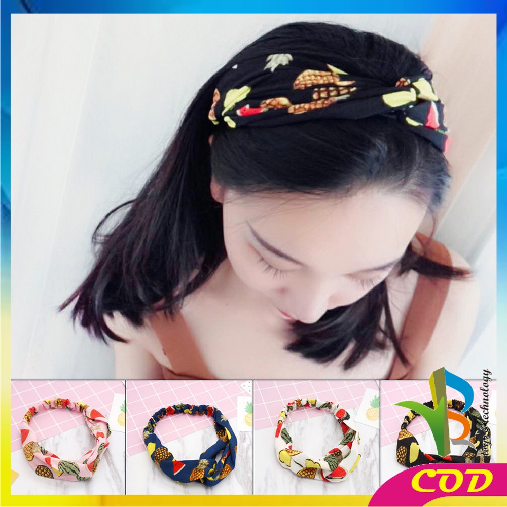 RB- C64 Bando Wanita Korea Model Turban Karet Bahan Kain Motif Buah / Bandana Simpul Kekinian Korean Style Fashion Impor