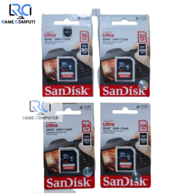 SANDISK SDHC SD CARD 16GB 32GB 64GB 128GB Class10 up to 100Mbps - Kartu memori Kamera