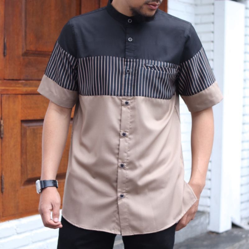 BAJU KOKO KURTA PAKISTAN LENGAN PENDEK KOKO KATUN PAKAIAN MUSLIM PRIA UKURAN M L XL