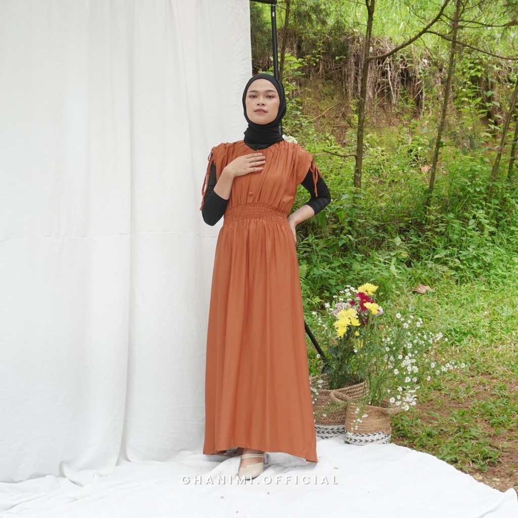Ghanimi - Kiyora Dress / Dress Sleeveless Polos / dress tangan pendek / gamis serut polos / dress tanpa lengan / baju pesta / dress kondangan / dress rayon polos / gamis rayon tangan pendek