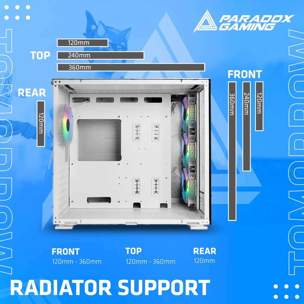 PC Case Paradox Gaming T5 Dual Chamber Mesh Panel free 4Fan ARGB