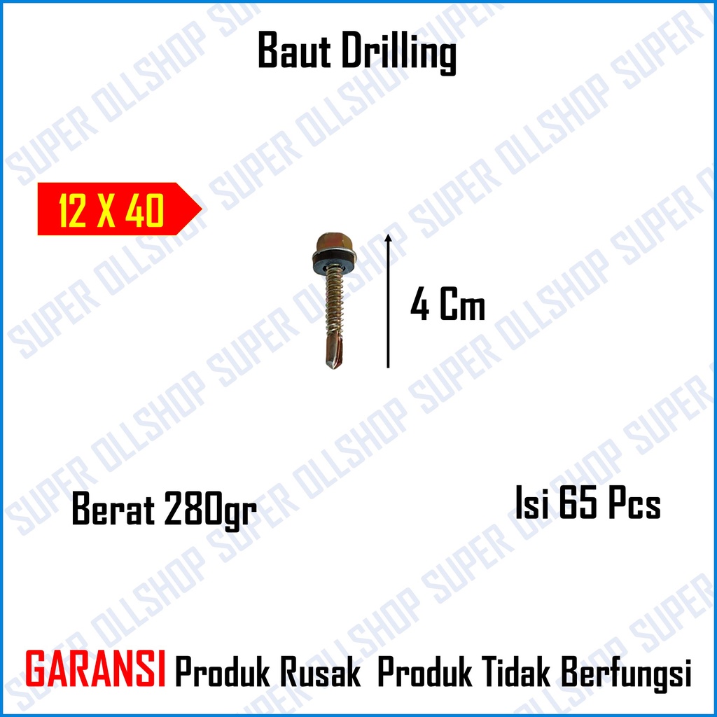 Sekrup Roofing Kuning 12X20 2 Cm / Baut Baja Ringan Drilling 12X30 3 Cm / Baut Skrup Driling 12X25 2.5 Cm 12X40 4 Cm Murah