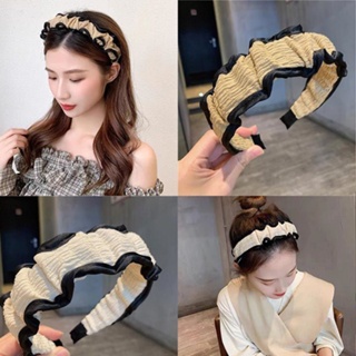 GO!BD1084 Bando Scrunchie Serut Korea Garis Hitam Headband Ruffle Bandana Polos Wanita Kain Fashion