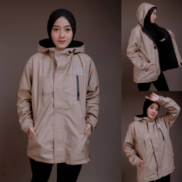 jaket parasut wanita parasit outdoor waterproof outerwear anti air bolak balik hoodie rafastore id