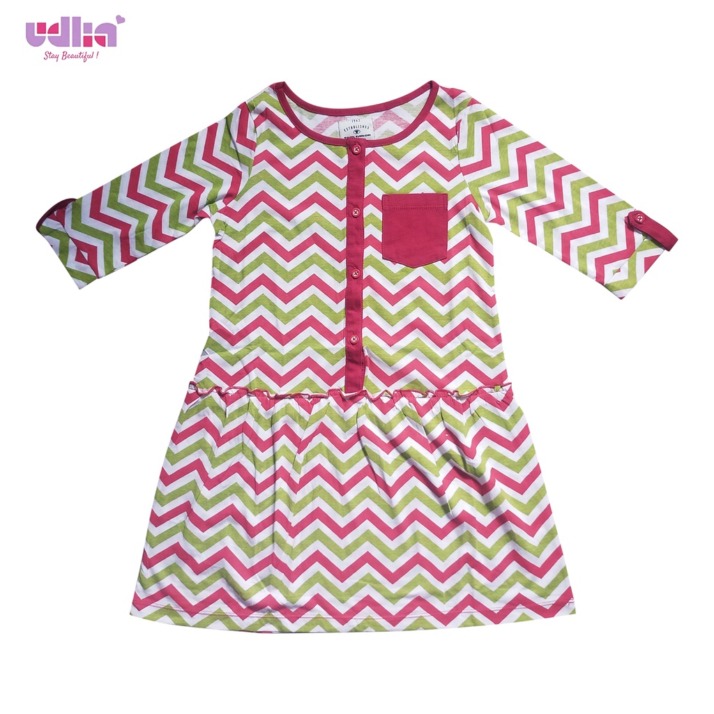 Udlia Dress Anak Perempuan Zigzag Kancing Saku Zelda 8th-10th