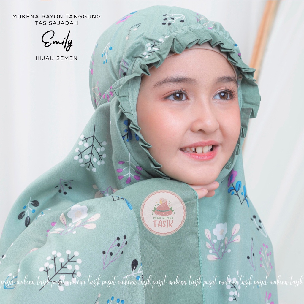 PUSAT MUKENA TASIK - MUKENA ANAK RAYON TANGGUNG MOTIF EMILY (TAS SAJADAH)