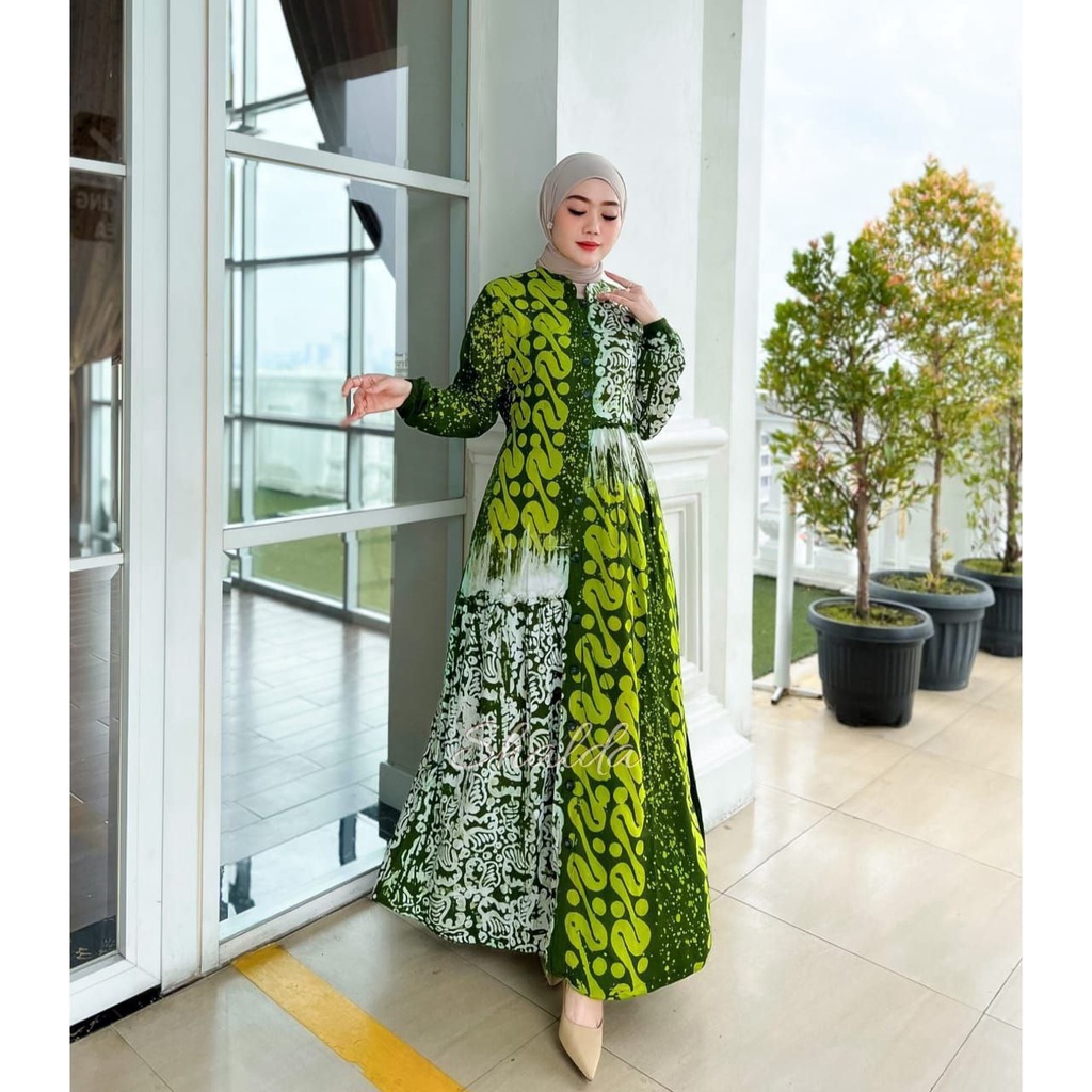 OLIVE DRESS GAMIS BATIK CAP PEKALONGAN GAMIS TWILL RAYON CANDI MEKAR GAMIS SHALDA BATIK PEKALONGAN
